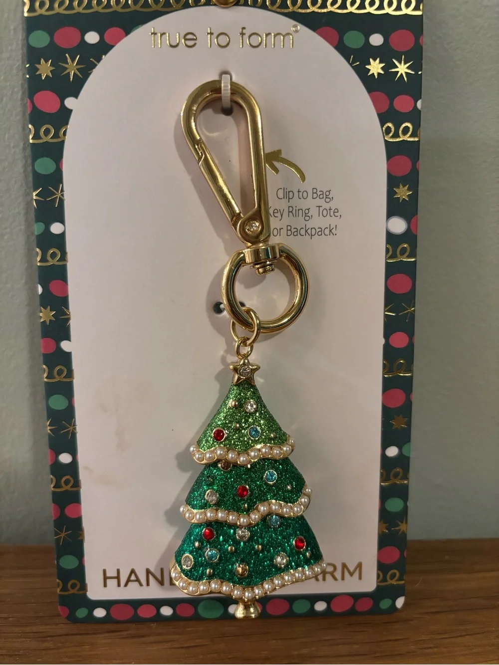 True to Form Green Glitter Christmas Tree Handbag Charm Keychain NWT - Picture 3 of 7